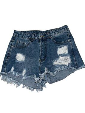 Shein Womens Distressed Denim High-Rise Frayed Hem Shorts Size S